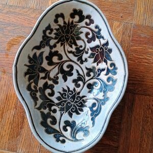 Hand-Painted Floral Ceramic Serving Bowl - Blue and White